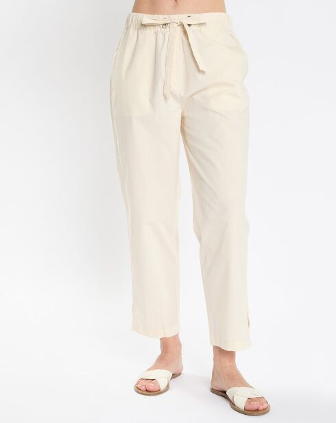 Pantalon popeline taille élastique beige