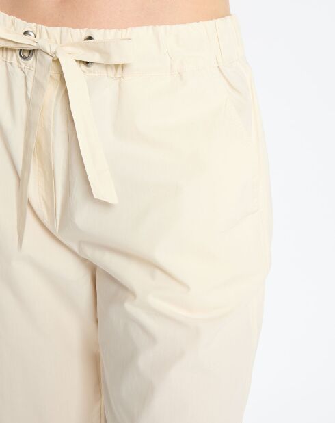 Pantalon popeline taille élastique beige