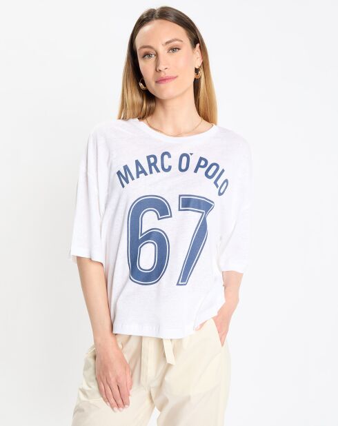 T-Shirt 100% Lin Print Mop 67 blanc/bleu