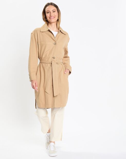 Robe Chemise en Coton & Lin Ceinture beige