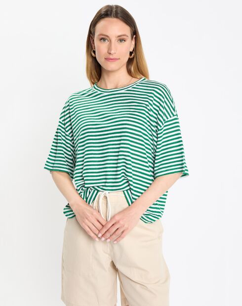 Gestreept groen/wit T-shirt van 100% linnen
