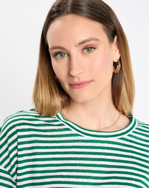 Gestreept groen/wit T-shirt van 100% linnen