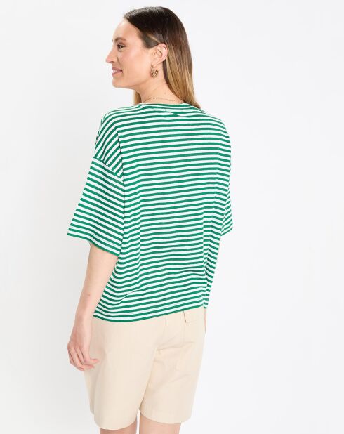 Gestreept groen/wit T-shirt van 100% linnen