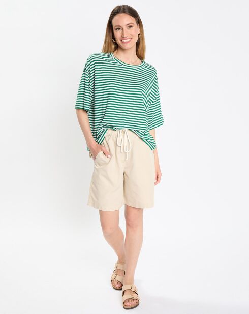 Gestreept groen/wit T-shirt van 100% linnen