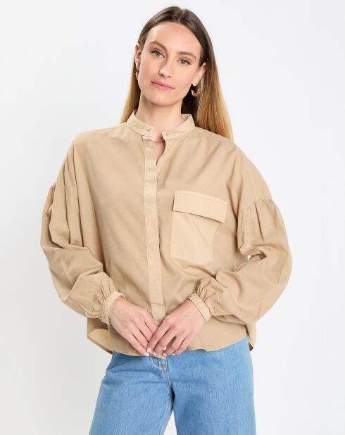 Chemise Col Mao Poche beige moyen