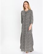 Robe maxi imprimée fleurs blanc/noir