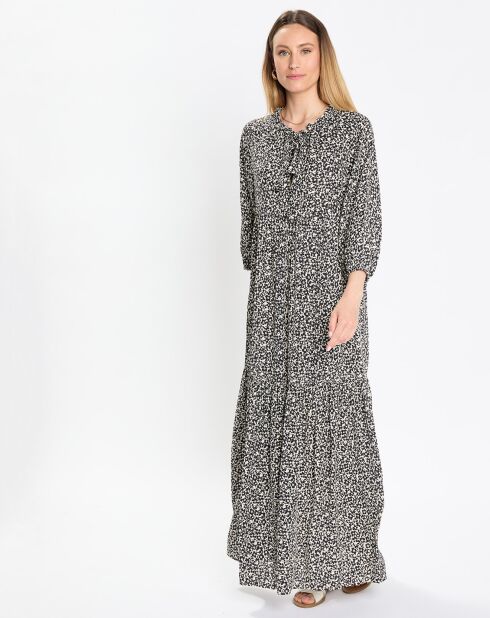 Robe maxi imprimée fleurs blanc/noir