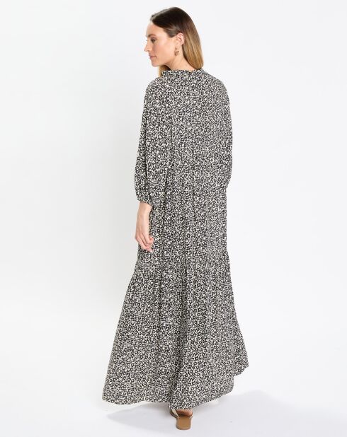 Robe maxi imprimée fleurs blanc/noir