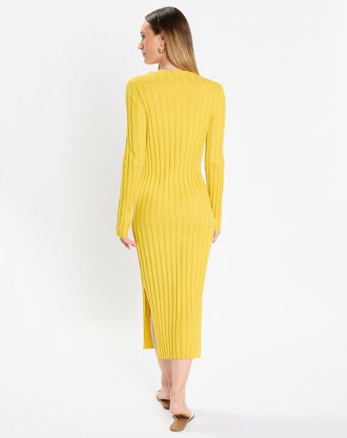 Robe maxi en Coton & Lin Cotelé jaune