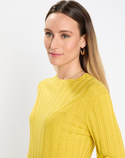 Maxi abito giallo a costine in cotone e lino