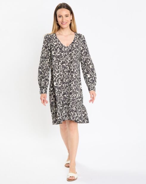 Robe mi-longue à fleurs noire