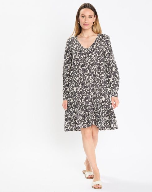 Robe mi-longue à fleurs noire