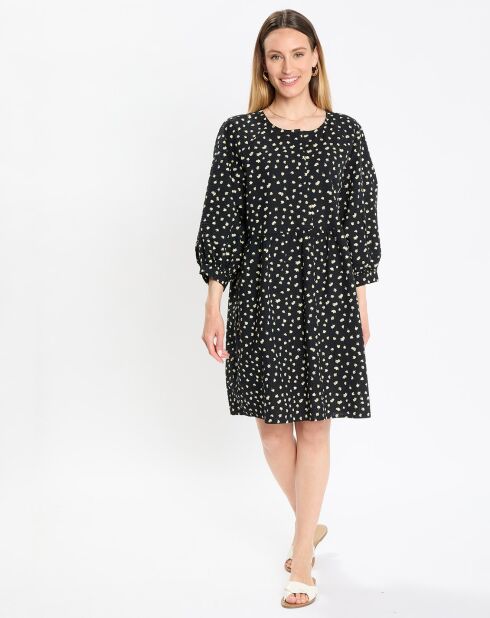 Robe manches ballons imprimée fleurs noire