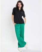 Pantalon large pinces taille élastique vert