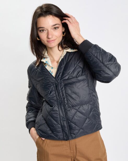 Veste Matelassée à Boutons bleu marine