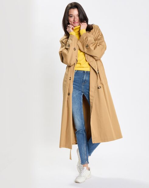 Trench long en Toile de coton mélangé beige