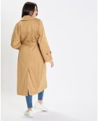 Trench long en Toile de coton mélangé beige