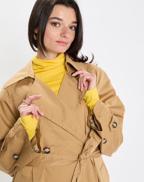 Trench long en Toile de coton mélangé beige