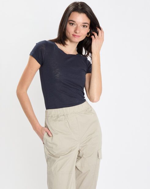 T-Shirt Flame col rond bleu marine