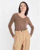 T-Shirt Col V en Coton flammé kaki