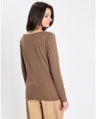 T-Shirt Col V en Coton flammé kaki