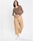 T-Shirt Col V en Coton flammé kaki