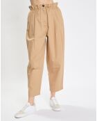 Pantalon paperbag pinces beige