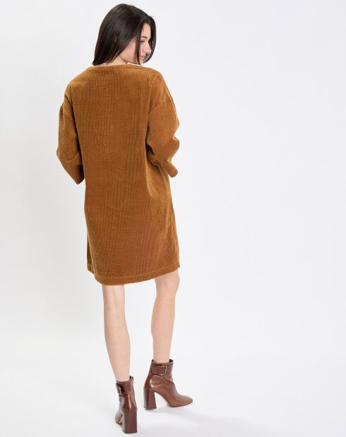 Robe en Velours côtelé zip poche marron