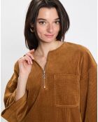 Robe en Velours côtelé zip poche marron