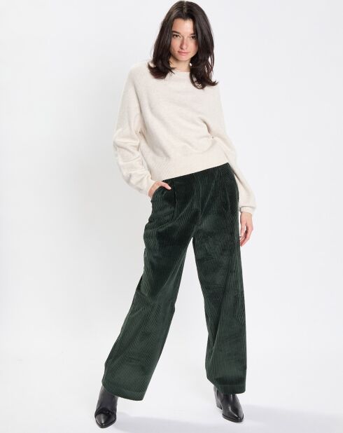 Pantalon large en Velours côtelé à revers vert foncé