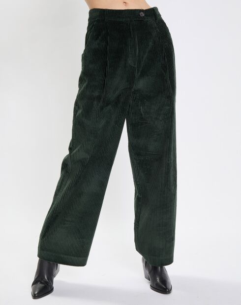 Pantalon large en Velours côtelé à revers vert foncé