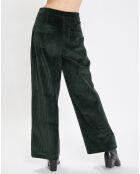 Pantalon large en Velours côtelé à revers vert foncé