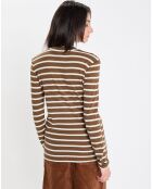 T-Shirt en Coton mélangé Turtle rayé écru/marron
