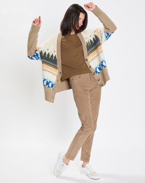 Cardigan en Alpaga, Laine & Cachemire mélangés jacquard graphique multicolore