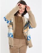 Cardigan en Alpaga, Laine & Cachemire mélangés jacquard graphique multicolore
