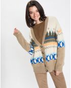 Cardigan en Alpaga, Laine & Cachemire mélangés jacquard graphique multicolore