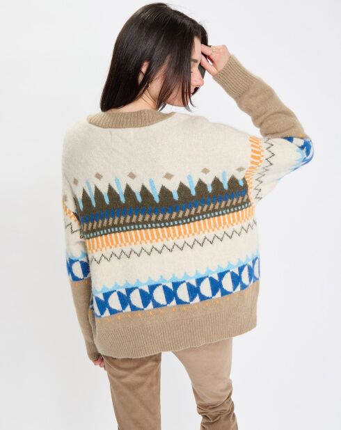 Cardigan en Alpaga, Laine & Cachemire mélangés jacquard graphique multicolore
