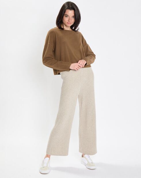 Pantalon en maille côtelée beige