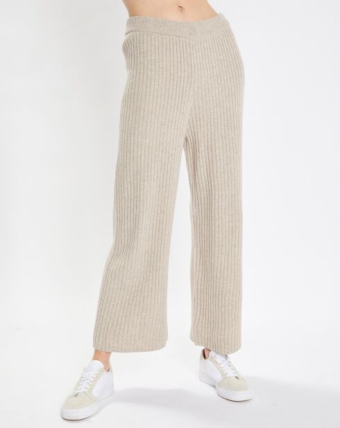 Pantalon en maille côtelée beige