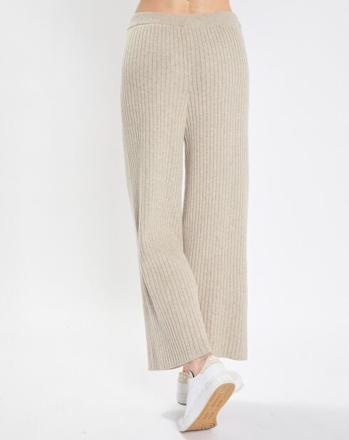 Pantalon en maille côtelée beige