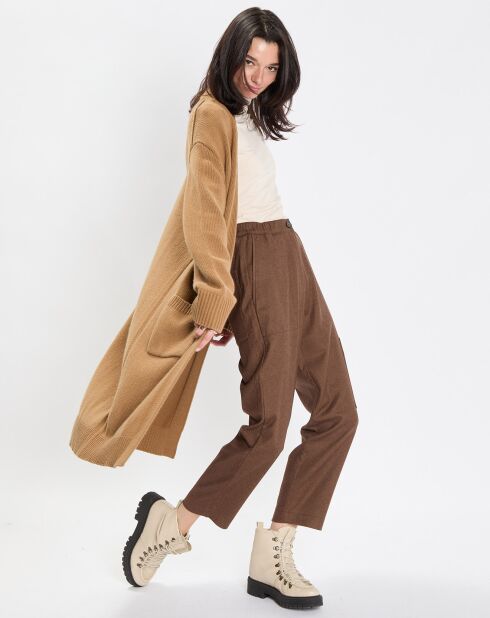 Gilet long à capuche en Laine mélangée  camel