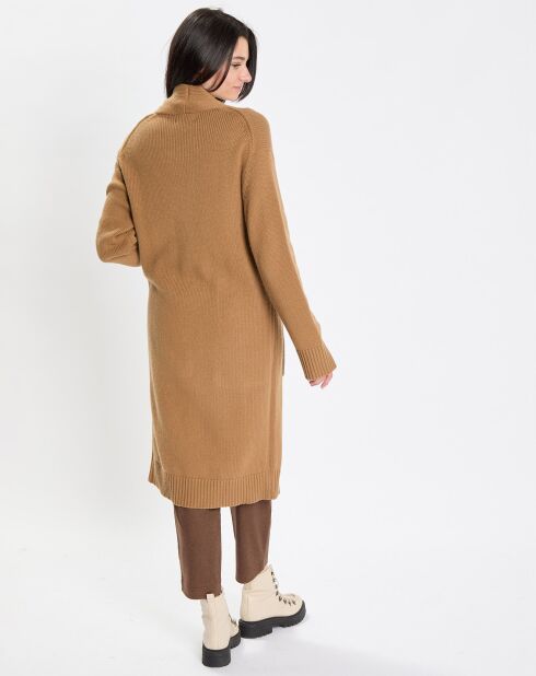 Gilet long à capuche en Laine mélangée  camel