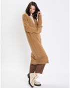 Gilet long à capuche en Laine mélangée  camel