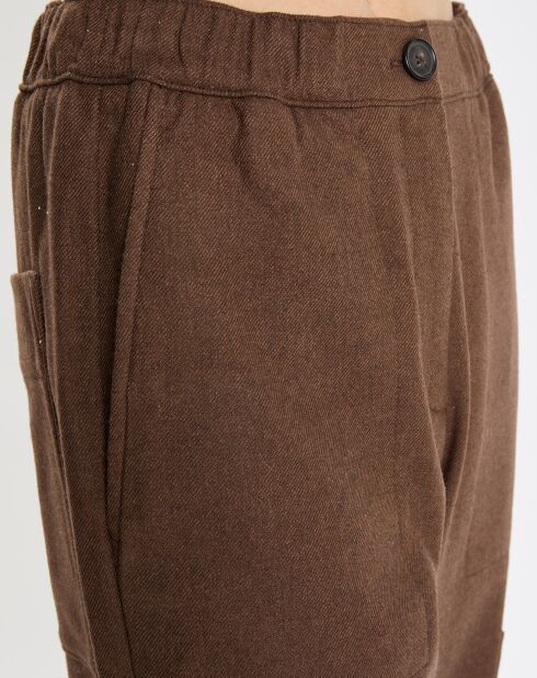 Pantalon cargo en Laine mélangée marron