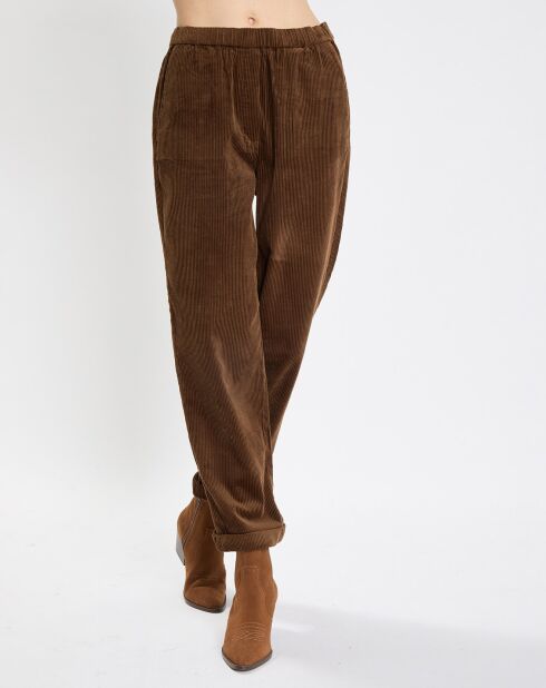 Pantalon en Velours côtelé à revers marron