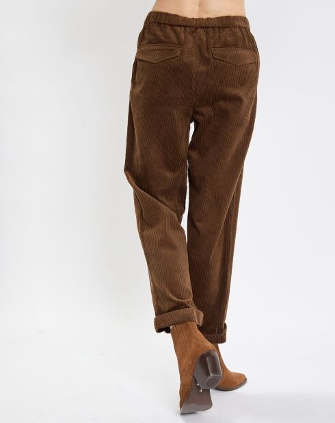 Pantalon en Velours côtelé à revers marron