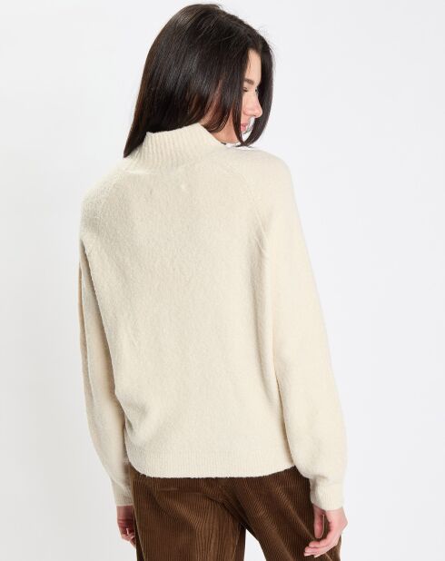 Pull en Laine bouclée col cheminé  écru