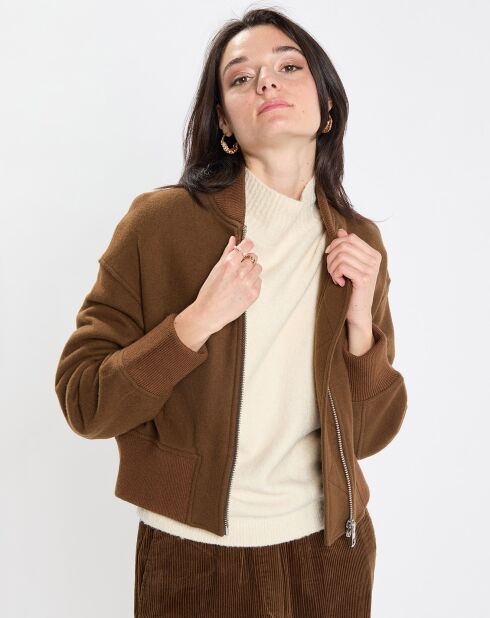 Blouson en Laine mélangée Cropped marron