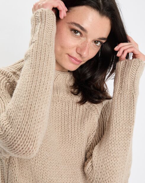 Pull en Laine mélangée col montant beige