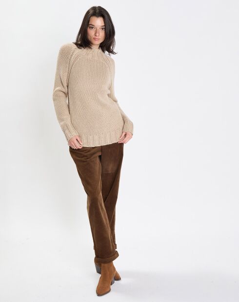 Pull en Laine mélangée col montant beige